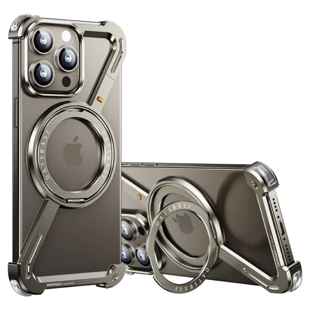 Zshaped Titanium Metal Case For Iphone 15 Pro Max, Magsafe Compatible With 360 Rotating Kickstand And Oneclick Detachable Design 9771547397304