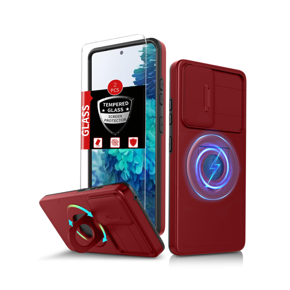 Case For Samsung Galaxy S20 Fe Magsafe Compatible Magnetic Cover With Ring Stand Camera Slide Shockproof Red 9092120020939