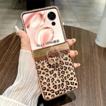 Leather Wallet Case for Honor Magic V Flip with Hinge Kickstand, Shockproof 360 Drop Protection, Ring Holder