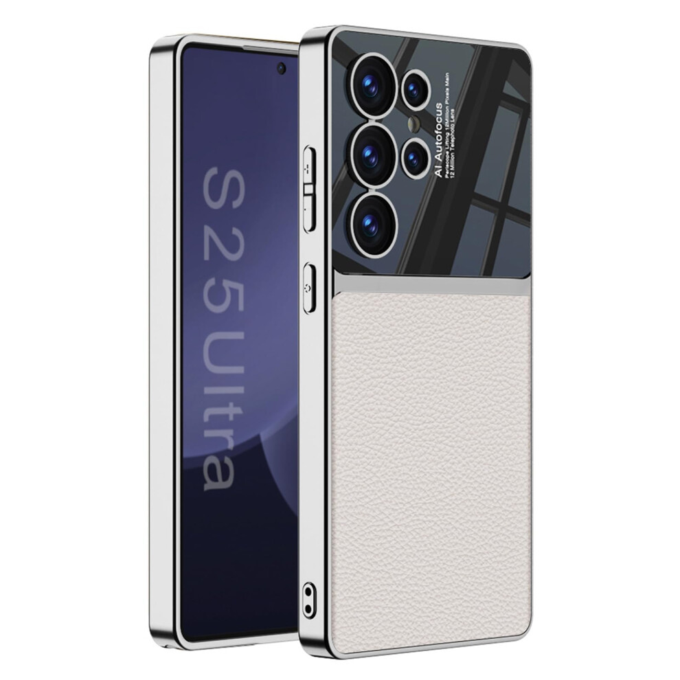 Luxury Shockproof Leather Case For Samsung Galaxy S25 Ultra, Slim Electroplated Cover, Grey 9092120020922