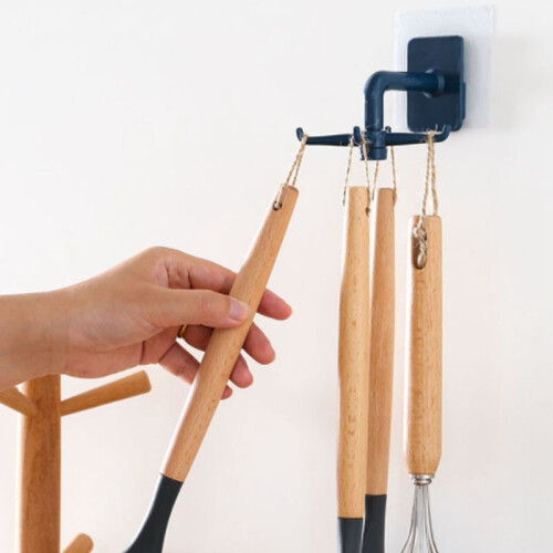 2PCS 360 Degrees Rotating Hook Kitchen Storage Bathroom Organizar Storage Rack Holder Wall Mounted Hanging Hooks-Black 2