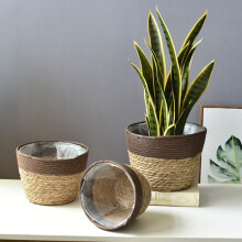Handmade Straw Basket Laundry Picnic Toy Storage Woven Flower Pot Plant Container Home Decoration Garden Supplies, M