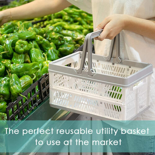 2Pcs Plastic Collapsible Storage Crates with Handles,Stackable Folding Shopping Baskets,Utility Container Organizer Bins 1