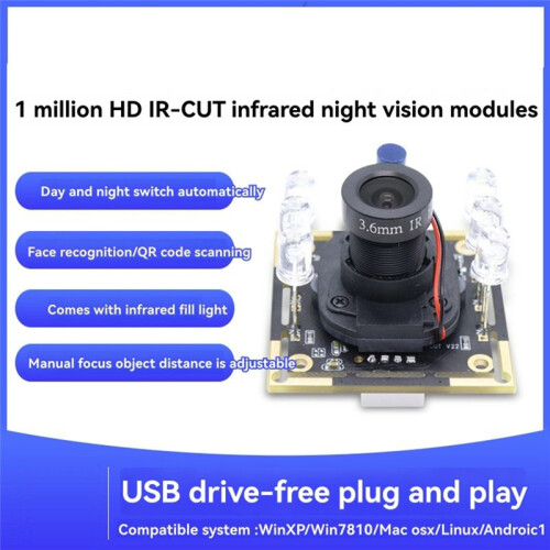 OV9732 IR-Cut USB Camera Module 72 Degree Auto  Day/Night Vision Board 1MP Adjustable Focus for Win7/Win8/Win10 1