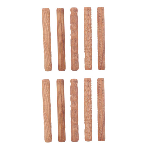 10PCS Pottery Tools Wood Hand Rollers for Clay Clay Stamp Clay Pattern Roller