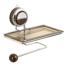 Plastic Stainless Steel Bathroom Organizer Wall-walnut color