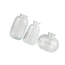 Glass Vases Set Of 3 Clear Ribbed Flower Container For-Clear