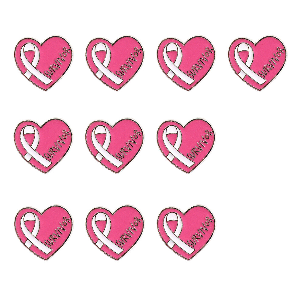 Pink 10Pcs Cancer Awareness Brooch Heart Shape Brooch