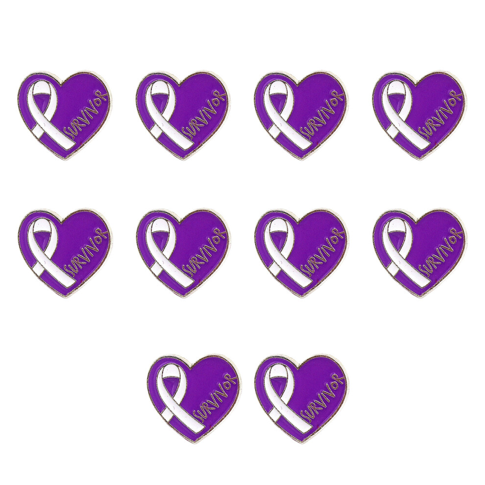 Purple 10Pcs Cancer Awareness Brooch Heart Lapel Pins For Women