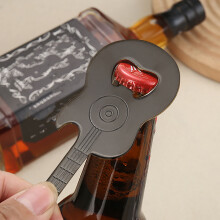 Stainless Steel Guitar Bottle Opener & Corkscrew - 3" Dual-Tool Keychain for Wine/Beer Black