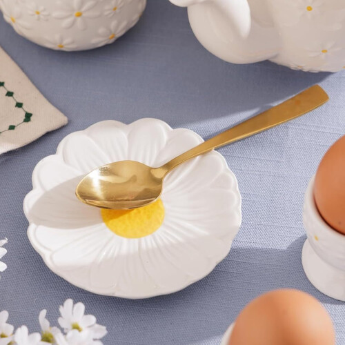 Daisy Spoon Rest Utensil Kitchen Tidy Ceramic Round Hand Painted Flower Embossed 1