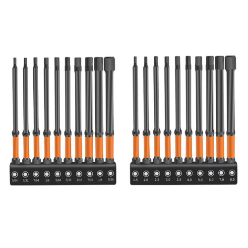 Conjunto Brocas Hexagonais Cabeças Sextavadas Impacto (Métricas e SAE), Conjunto Brocas Hexagonais Haste Hexagonal 1/4 Polegadas, Ponta Usinada CNC