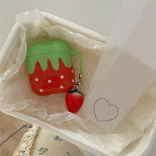 Cute Lovely White Polka Point Red Strawberry Glossy Shockproof Protective Case for AirPods Pro2 with Charm Pendant
