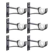 Single Curtain Rod Brackets for Drapery Rod Aluminum Alloy Heavy Duty Curtain Rod Holders (Black) 6Pcs