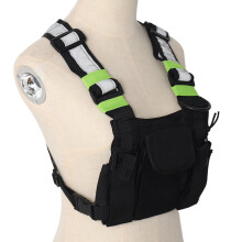 5X Radios Pocket Radio Chest Harness Chest Front Pack Pouch Holster Vest Rig Carry Case for 2 Way Radio Black+Green