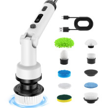 Cordless Electric Spin Scrubber with 10 Brush Heads, Adjustable Handle, Long Runtime for Bathroom, Tile, Floors and Car