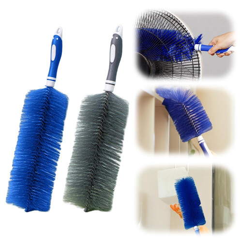 Fan Cleaner Brush with Bendable Design, Reusable Microfiber Blind Dusting, Grey Blue Long Handle