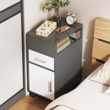 Narrow Bedside Table with Door and Shelf, Minimalist 25cm Gray Nightstand for Bedroom Living Room