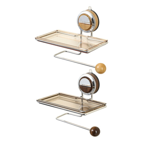 Plastic Stainless Steel Bathroom Organizer Wall-walnut color 1