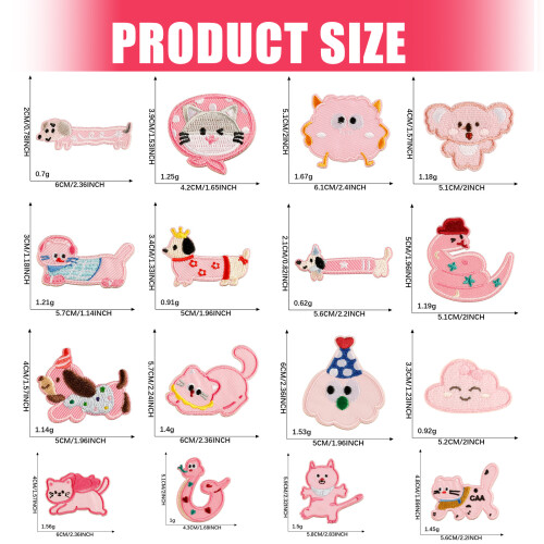 17Pcs Cartoon Animal Iron On Polyester Patches Adhesive 2