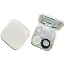White Travel Contact Lens Case Set with Mirror Bottle and Tweezers AllinOne Lens Care