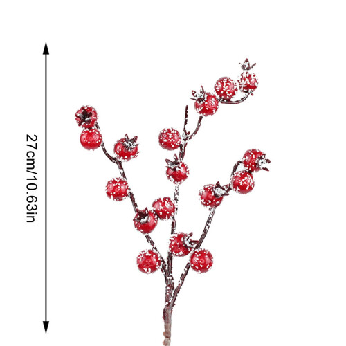 Artificial Holly Berry Stem Picks Red Snow 12 pcs 1
