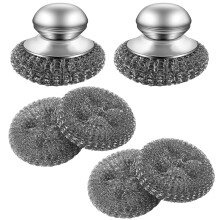 8Piece Stainless Steel Scrubber with Handle, Heavy Duty Steel Wool Pan Cleaner for Kitchen Use