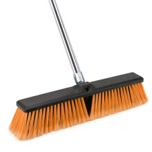 18 Inch Outdoor Push Broom with 63' Long Handle, Heavy Duty Poly Bristles for Driveway Garage Patio