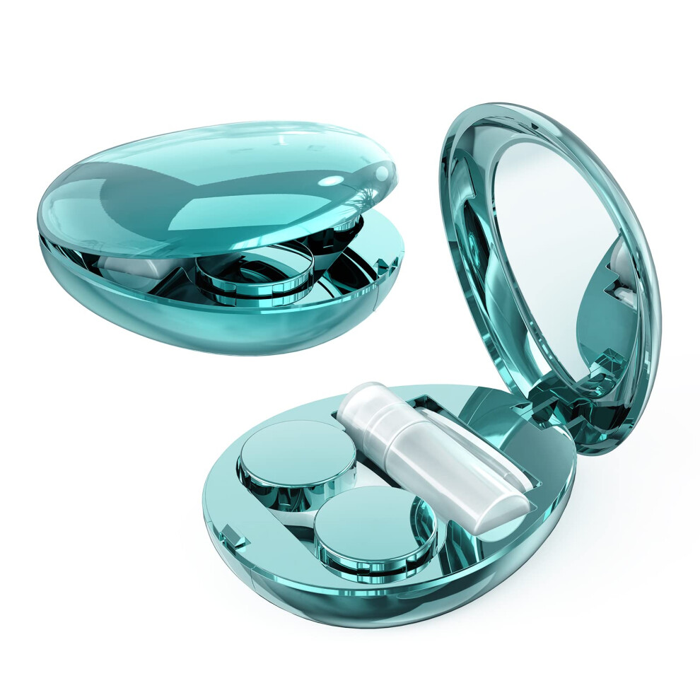 Blue Travel Contact Lens Kit With Mirror And Solution Bottle, Compact Storage Case
