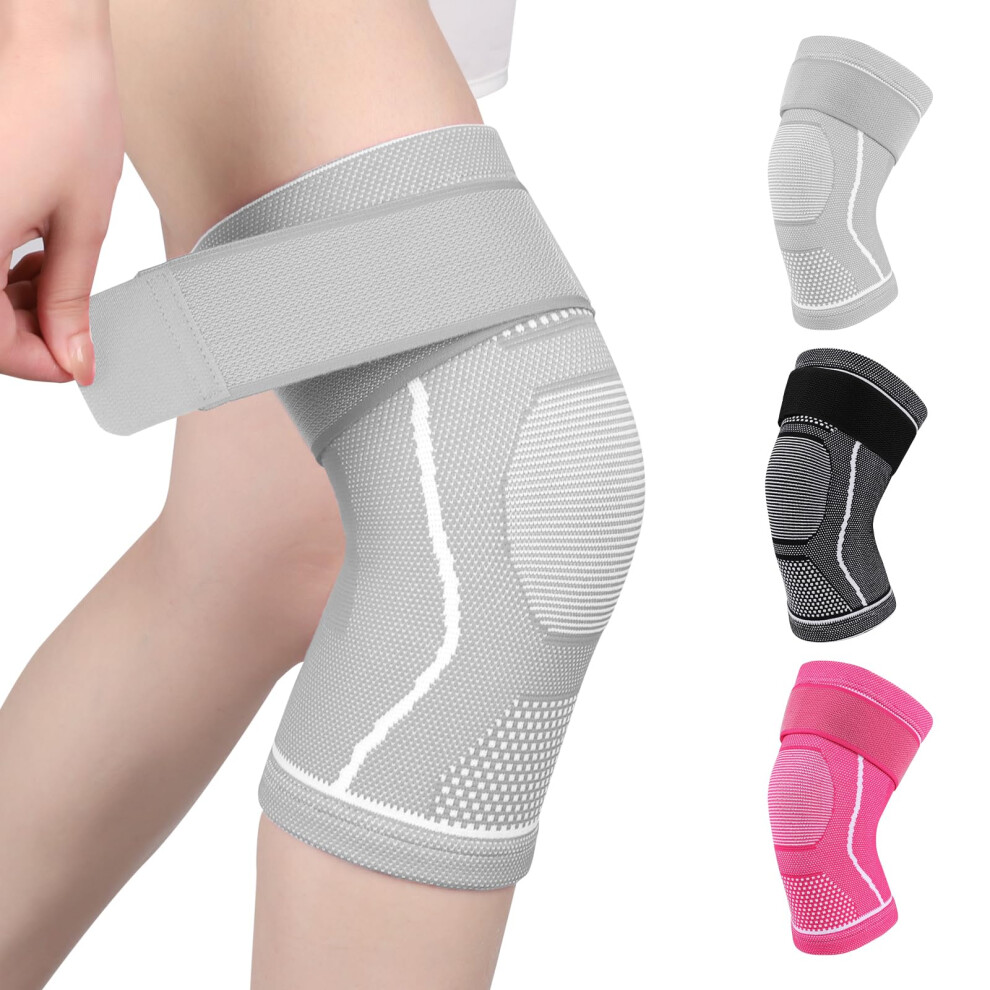 Gray Xlarge Adjustable Knee Support Brace With Targeted Compression For Arthritis, Injury Recovery, Sports