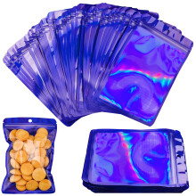 Bags 12x18cm Smell Proof Resealable Holographic Pouches with Clear Window 100pcs Blue