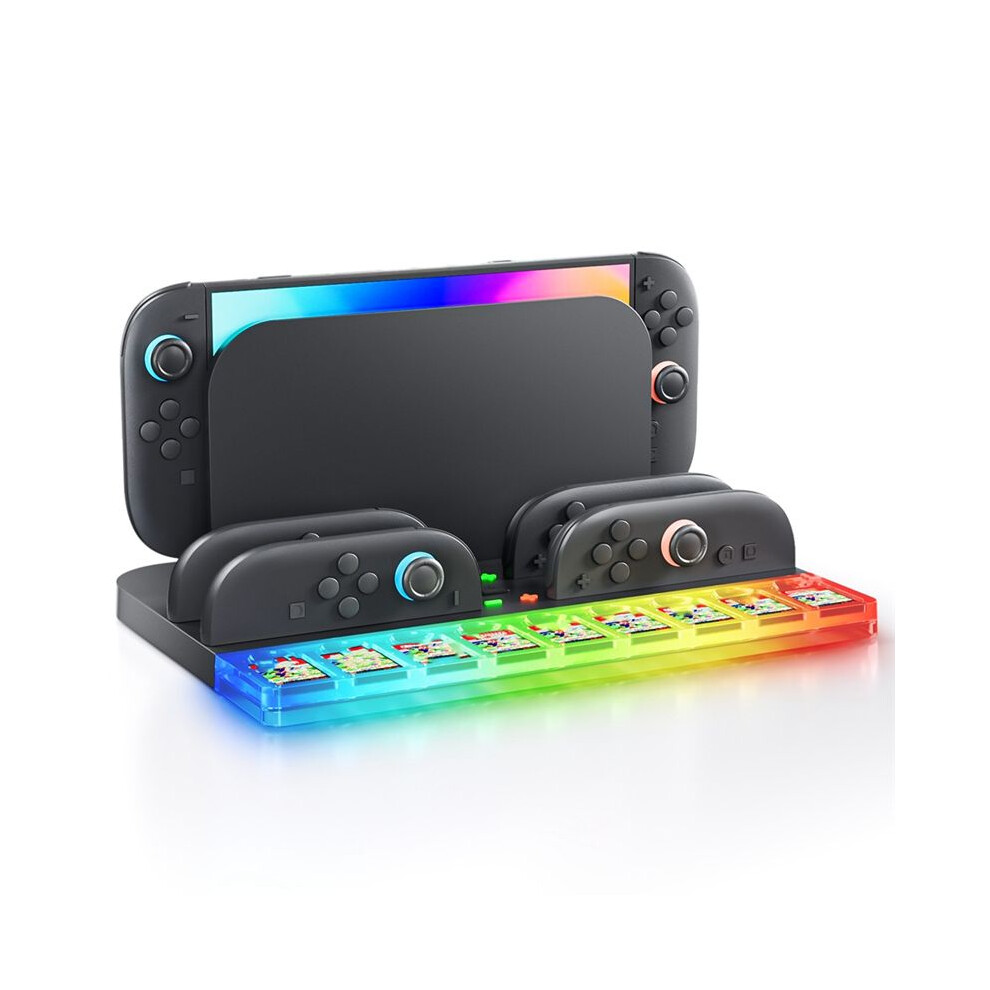 For 2 2-In-1 Charging Dock & Game Card Storage Station For Ns2 Charger Base With Rgb Glow Light 6034173448707