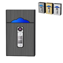 Black Cigarette Case Lighter Dual Arc USB Rechargeable Holds 20 Cigarettes Durable Gift for Men