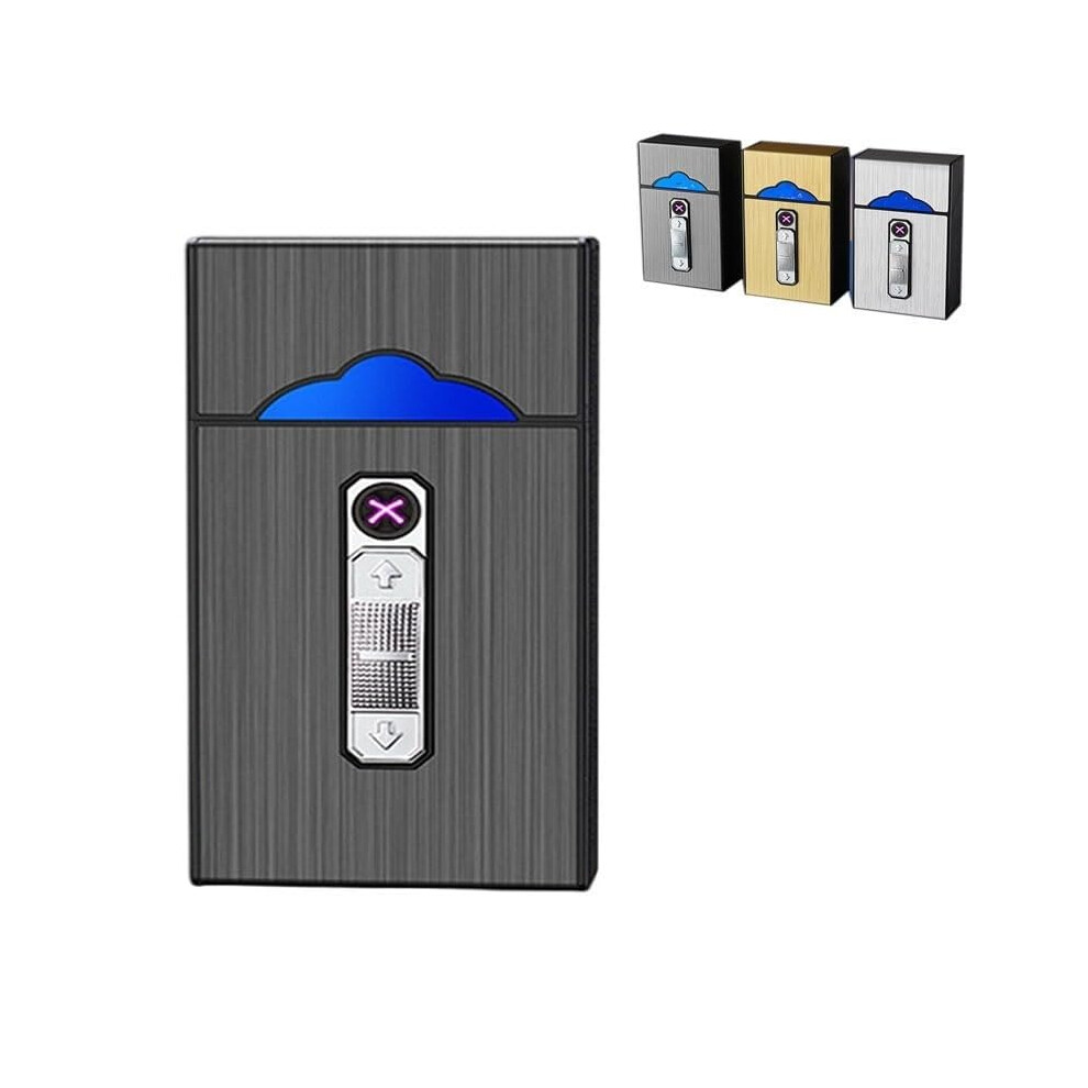 Black Cigarette Case Lighter Dual Arc Usb Rechargeable Holds 20 Cigarettes Durable Gift For Men
