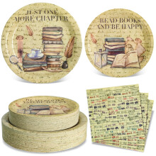 180PCS Book Themed Party Supplies, Vintage Book Club Plates and Napkins Set for Library Events