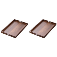 2X Rectangular Bamboo Wood Tea Tray Display Plate Walnut Color Cup Handle Home Use Japanese Tea Set Tray 44x30x4cm