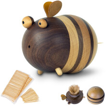 Bee Toothpick Holder with 250 Bamboo Toothpicks, DustProof Kitchen Dispenser Decor