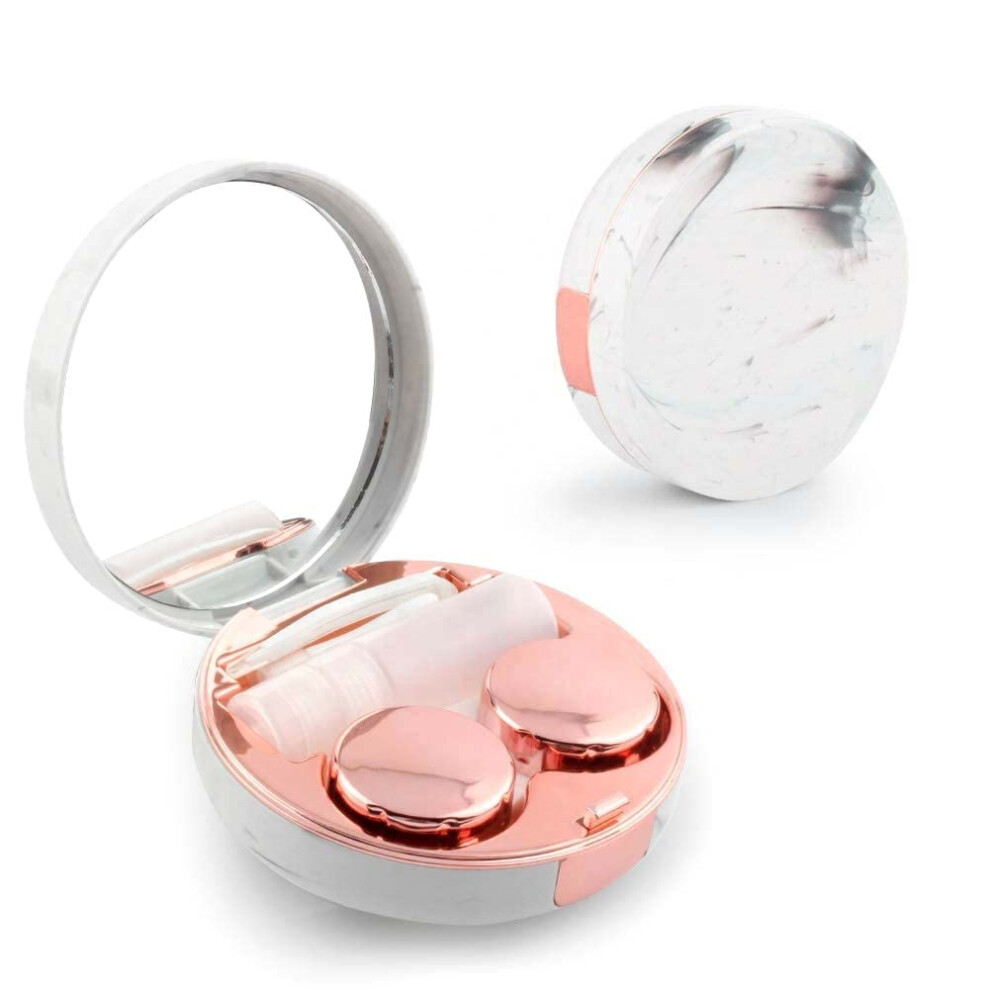 Gold Rose Contact Lens Case With Mirror And Tweezers, Compact Travel Kit For Hygienic Lens Care