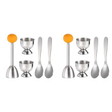 Egg Cracker Topper Set Soft Hard Boiled Eggs Separator Tool 4 Egg Cups,4 Metal Spoons&2 Soft Boiled Egg Cutter or Opener