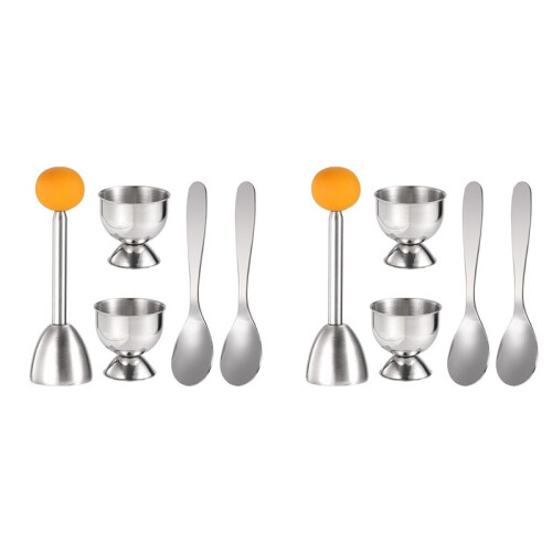 Egg Cracker Topper Set Soft Hard Boiled Eggs Separator Tool 4 Egg Cups,4 Metal Spoons&2 Soft Boiled Egg Cutter or Opener 1