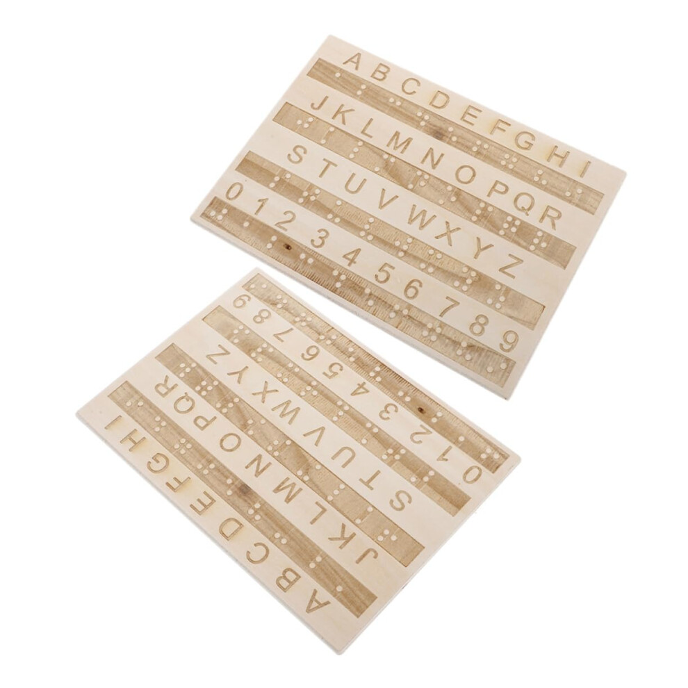 2 Pcs Wooden Braille Alphabet Board with Raised Dots, BeginnerFriendly Learning Set for Visually Impaired