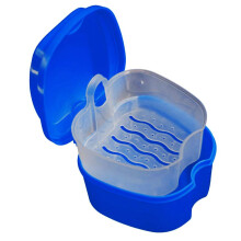 Denture Box, Denture Storage Box Case Cleaning Dental False Teeth Mesh Organizer Container Dark Blue