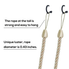 Curtain Tiebacks Ropes 4 Pack, Curtain Holdbacks with 4 Metal Screw Hooks,Holders Cord for Thin or Thick Window Drapes A