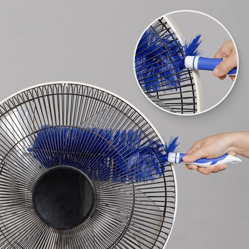 Fan Cleaner Brush with Bendable Design, Reusable Microfiber Blind Dusting, Grey Blue Long Handle 1