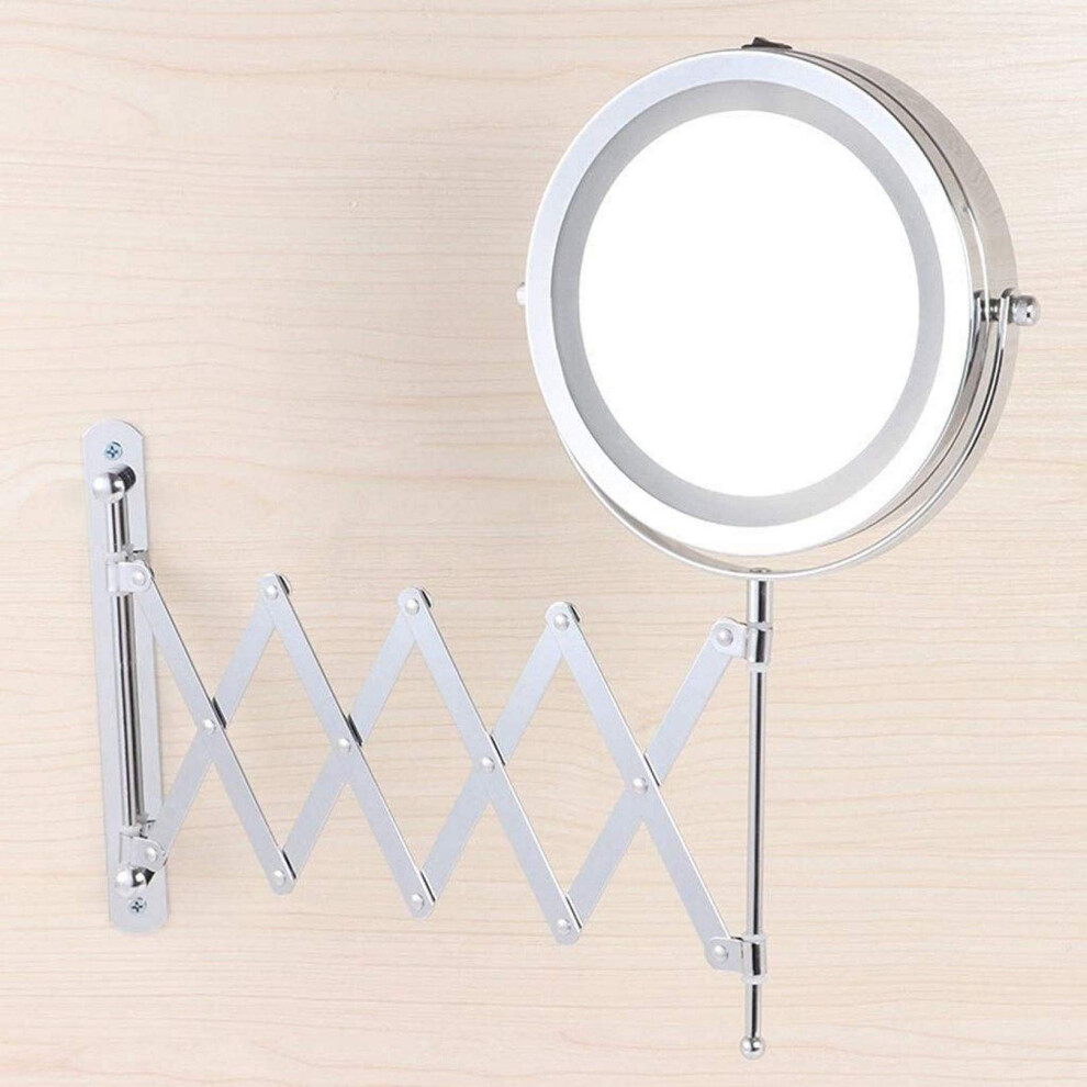 8 Inch Wall Mount LED Makeup Mirror, 5X Magnification, 360 Swivel, TwoSided Nickel Finish