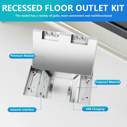 Recessed Power Outlet with USB and Ethernet, Hidden LowProfile Desk Socket Kit, Silver 2