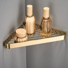Corner Shower Caddy Gold Solid Copper Bathroom Shelf Rustproof Triangle Wall Mounted Organizer Single Layer