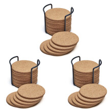 Posavasos de Corcho Naturales con Juego Redondo de 48x con Soporte de Almacenamiento de Metal-1/5 Pulgadas de Espesor