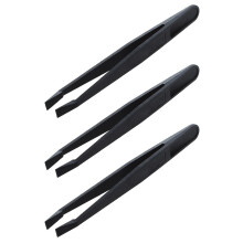 3X Handwerkzeug Schwarzer Kunststoff Flache Spitze Anti-Statik Pinzette