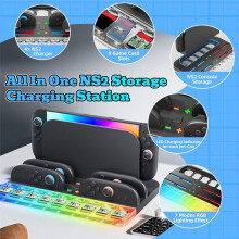 For 2 2-in-1 Charging Dock & Game Card Storage Station for NS2 Charger Base with RGB Glow Light
